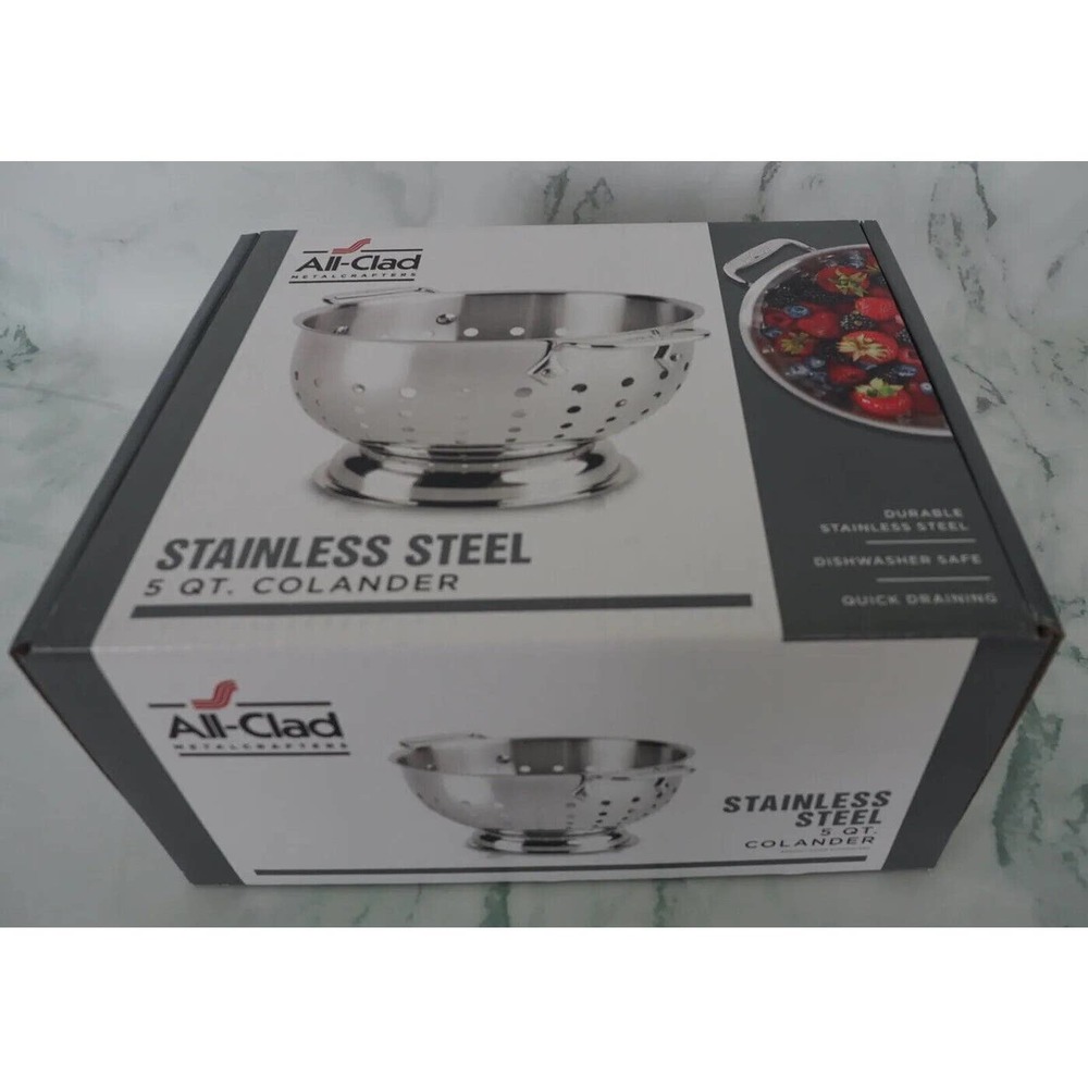 All Clad Tri-Ply 18/10 Stainless Steel Large Colander 5 qt Brand New in Org Box